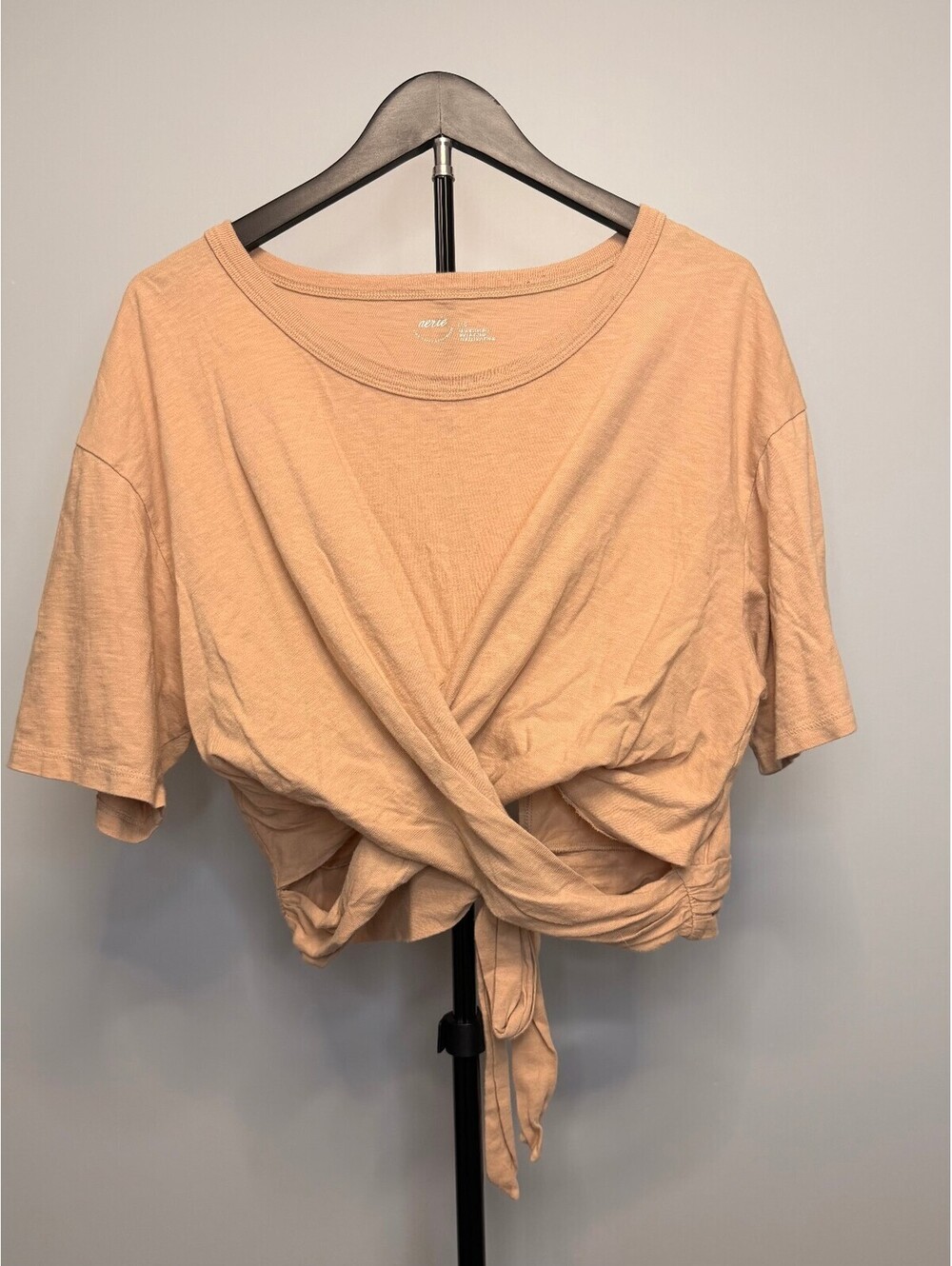 Aerie Light Brown Tie-Front Crop Top, Size Large